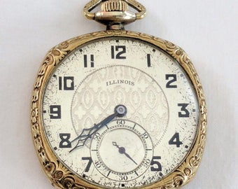 1926 Illinois pocket watch, Grade 405, 12s, 17j; 10 year gold filled case; running