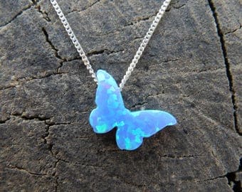 Butterfly necklace, Opal butterfly necklace, Blue Opal Necklace, Butterfly jewelry, Delicate jewelry, Opal jewelry, October birthstone, Blue