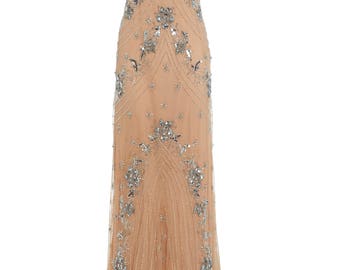 Lucy Embellished Dress, 1920s Great Gatsby Style, Floral Bridesmaid, Roaring 20s Dress, Nude Wedding Guest Dress, Evening Ball Gown, S-XXXL