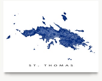 St Thomas Map Print, US Virgin Islands, Caribbean Island Art, USVI