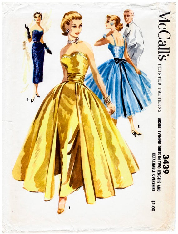 1950s 1960s evening  dress  vintage  sewing pattern  reproduction