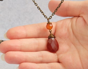 Carnelian Necklace, Vintage looking necklace, beaded pendant necklace, Fall & Winter Necklace, Gift for her,