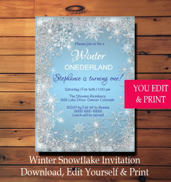 Winter Birthday Invitation Winter Onederland Birthday Invitation Snowflake Birthday Invitation Winter Onederland Invitation Template Free