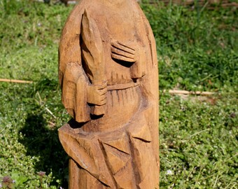 70's, Hand Carved, Wooden, Sculpture, Saint, Peaceful, Religious Figure, Statue, Saint Statue, Religious, Wood Statue, Religious Statue