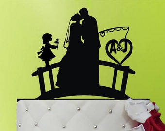 Cake Topper wedding - Initial Cake Topper - wedding cake topper monogram - wedding cake topper fishing - fishing wedding