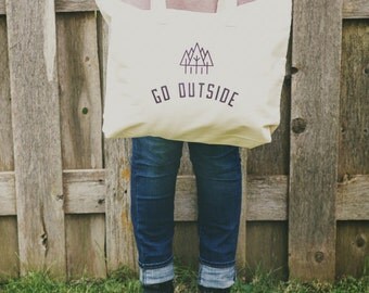 Tote Bag, Farmers Market Tote, Go Outside, Beach Bag, Canvas Bag, Canvas Tote Bag, Eco Friendly Bag, Farmer's Market Bag, Nature Lover