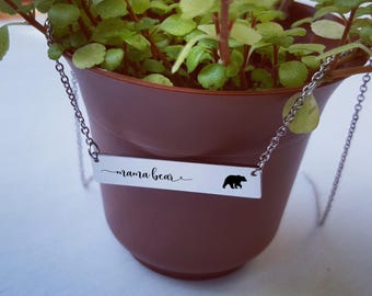 Mama Bear Necklace Gift for Mom Bar Necklace Personalized Necklace Jewelry Rose Gold Silver Engraved Mother Gifts for Her Gifts for Friends