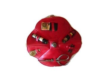 60's Vintage Travel Sewing Kit with Snap Closure and Floral Front - Vinyl