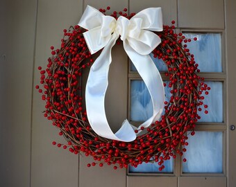 Red Berry Wreath - Christmas Berry Wreath - Grapevine Wreath - Red Wreath - Holiday Wreath - Door Wreath - Housewarming Gift - Holiday Gift