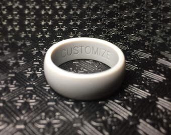 Custom Name Silicone Wedding Band. Engrave Name or Date! Mens Fitness Ring! Personalized Athletic Rubber Ring