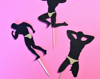 Bachelorette Party Cupcake Toppers, Male Stripper Cupcake Toppers, Bachelorette Cupcake Picks, Bachelorette Party Decor