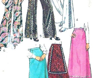 Bell bottom pants pattern flared pants ankle length midi skirt 70s vintage sewing pattern Simplicity 5361 waist 25