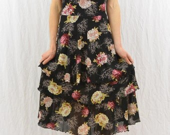 Vintage Floral Dress, Size XXS-XS, 90's Clothing, Goth, Fairy, Dark Mori, Alternative Prom Dress, Grunge, Tumblr Clothing, Ruffles