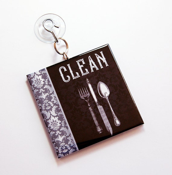 Dishwasher Sign Sign with suction cup Clean Dishes Dirty