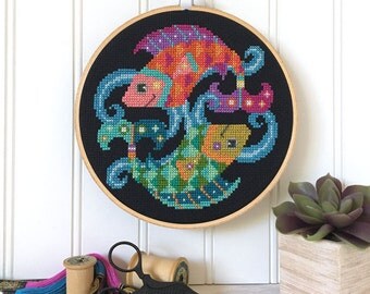 Pisces - zodiac sign - Satsuma Street modern cross stitch pattern PDF - Instant download