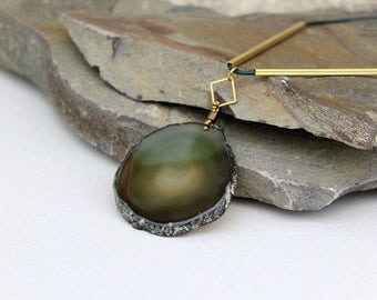 Agate necklace pendant, Long brass necklace, Minimalist neckalce, Everyday necklace, Womens necklace, Gift for Her, Gemstone Jewelry