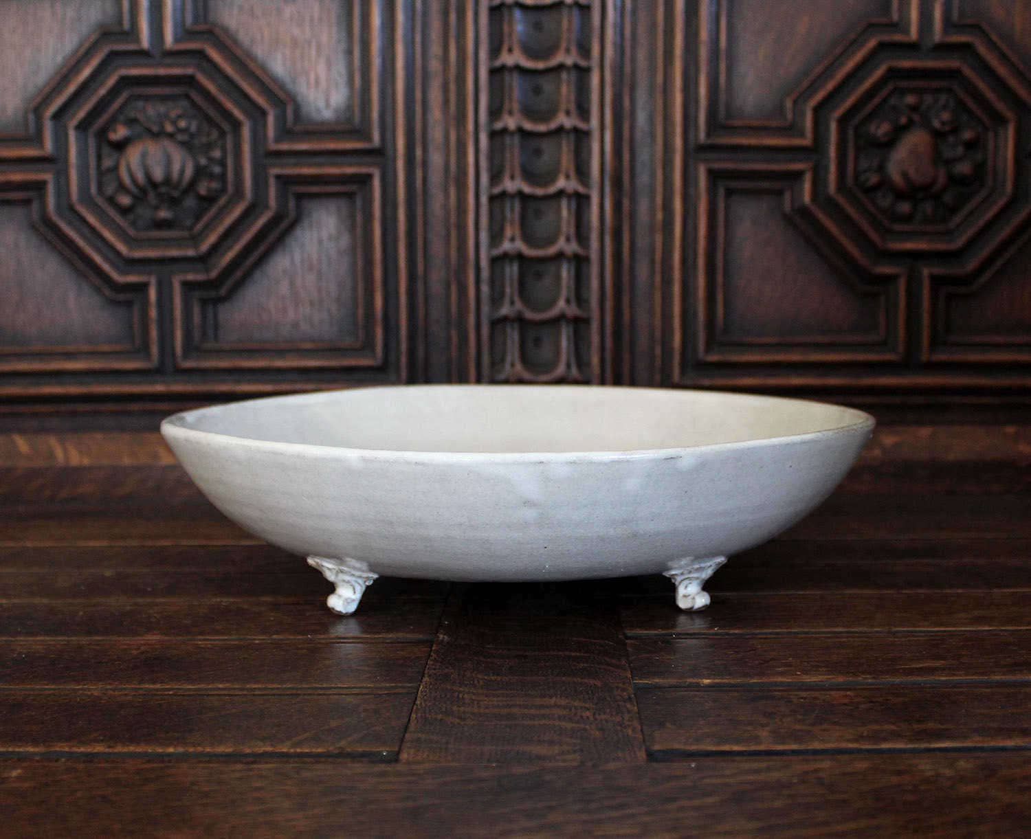 Large Handmade Serving Bowl with Vintage Feet French Modern