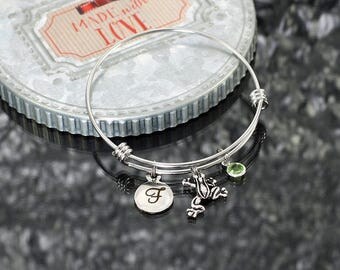 Frog Bracelet, personalized frog jewelry, frog charm bracelet gift, frog bangle bracelet with charms, frog gift, birthstone charm