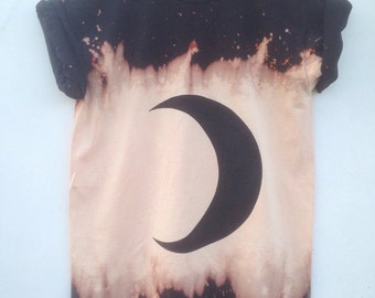 Black Moon Phases Dark Grunge Bleached Acid Wash Shirt, Crescent Moon Emo Hipster Festival Tumblr Aesthetic Tee Blogger - 2 weeks pre-order