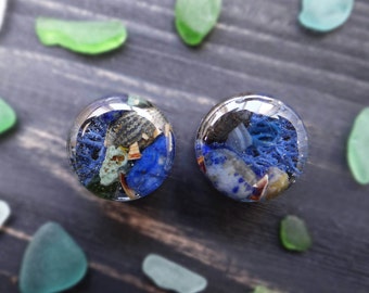 Ocean jewelry plug earrings 16mm 5/8'' ear plugs and tunnels gemstone plugs wedding gauges sea shell lapis lazuli gemstone gauges piercing