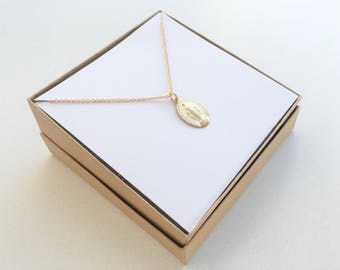 Mini, Small Mother Mary Necklace, Virgin Saint, Dogeared, Religious, Dainty, Delicate, Baptism Gift, Miraculous Medal Religious Jewelry Oval