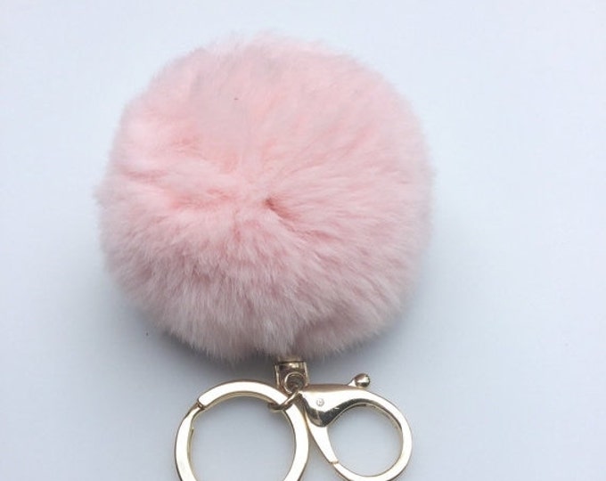 Very Pale Pink fur ball key chain fur bagcharm pom pom