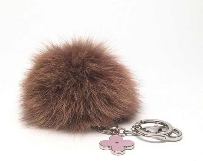 NEW beautiful very soft 10cm Fox Fur Pom Pom luxury bag pendant in chocolate brown