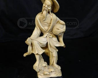 Antique Hand Carved Highly Detailed Resin Sculpture Of Oriental Man With Water Jug In Mint Condition