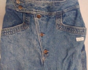 Guess Jeans Vintage Size 27 Diagonal Button Fly Front Crop Pants Notched Ankle George Marciano 1980's