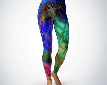 Colorful Leggings, Unique Leggings, Black Green Red Blue Yoga Leggings, Plus Size Tights, Workout Pants, High Waisted Womens Leggings