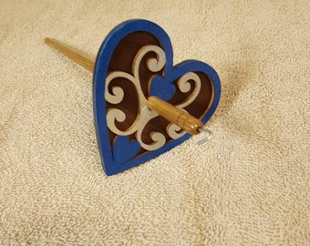 Hand Painted , Walnut and Poplar Heart drop spindle
