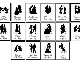 Disney Wedding Table numbers Disney couples Watercolor print Disney Table Numbers SET of 16 Prints Wedding Decor Disney love wedding decor