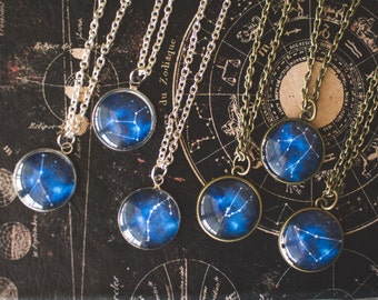 Zodiac Constellation Necklace, Zodiac Necklace, Zodiac Jewelry, Space Jewelry, Birthday Jewelry, Blue