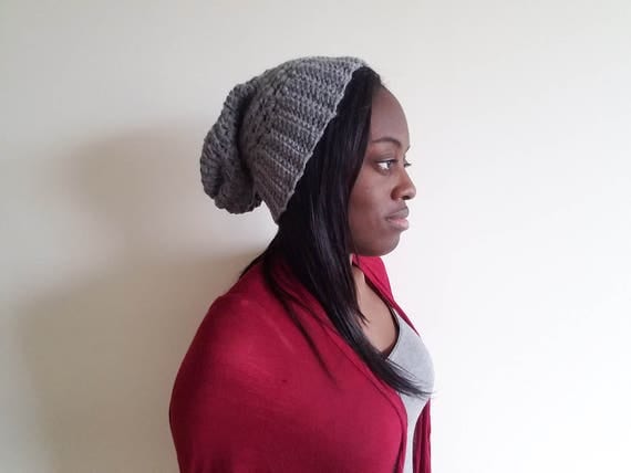 Grey Crochet Slouch Hat - Gift for Women - Unisex Cozy Hat - Cool Gift for Girfriend - Crochet Hats for Women - Gift for Boyfriend
