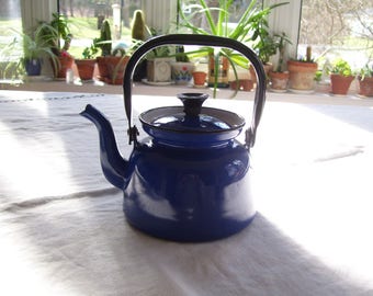 Blue Enamel Tea Kettle Made in Poland 3 cups Vintage