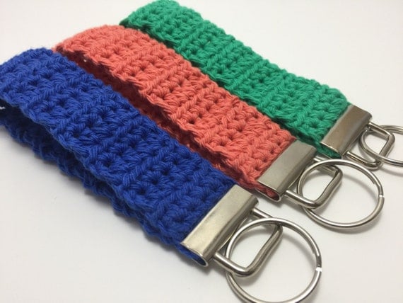 Blue Crochet Key Fob Wristlet Key Fob Mini Key Chain Mini