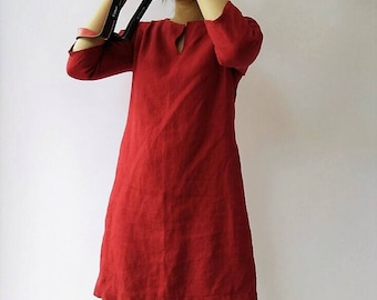Red Linen dress, Linen tunic, Dress, Natural dress, Eco-friendly dress-Heavyweight 100% Flax Linen