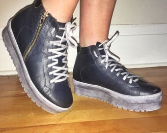 Y2K Platform Sneakers Chunky Shoes Spice Girl Shoes Size 37 Perwinkle Sneakers Lace Up Sneakers Zipper Sneakers Purple Shoes
