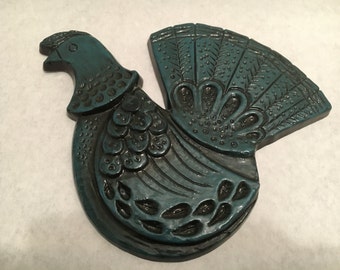 Vintage Syroco Chicken Wall Plaque Antiqued Teal