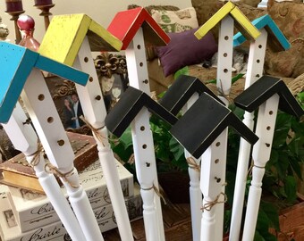 Birdhouse Garden Stakes, Yard Art, Garden Decor, Large garden stake, bird house, outdoor art, birdhouse