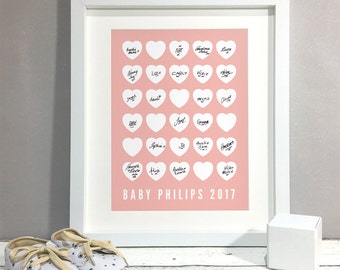 Heart Baby Shower Guest Book Alternative, Custom Poster Personalised Print, Baby Shower Decoration, Baby Girl Boy Signature Sign (unframed)