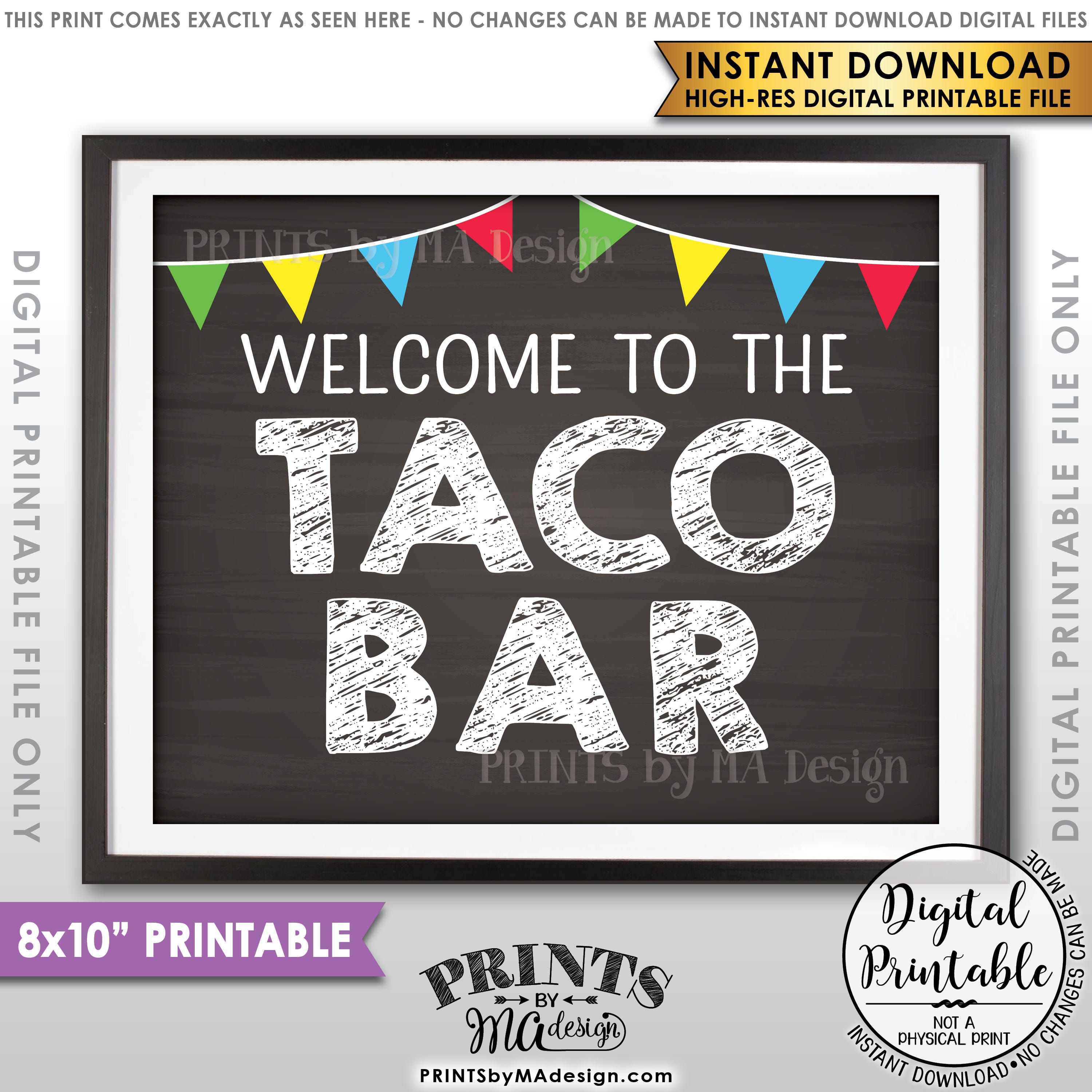 Welcome to the Taco Bar Sign, Fiesta Taco Sign, Wedding Shower Birthday ...