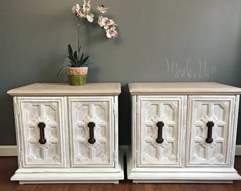 SOLD ** Stunning Bedside Tables by Stanley Furniture - White Distressed Nightstands