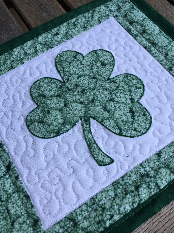 Shamrock Mug Rug St Patrick Day Shamrock Candle Mat Green