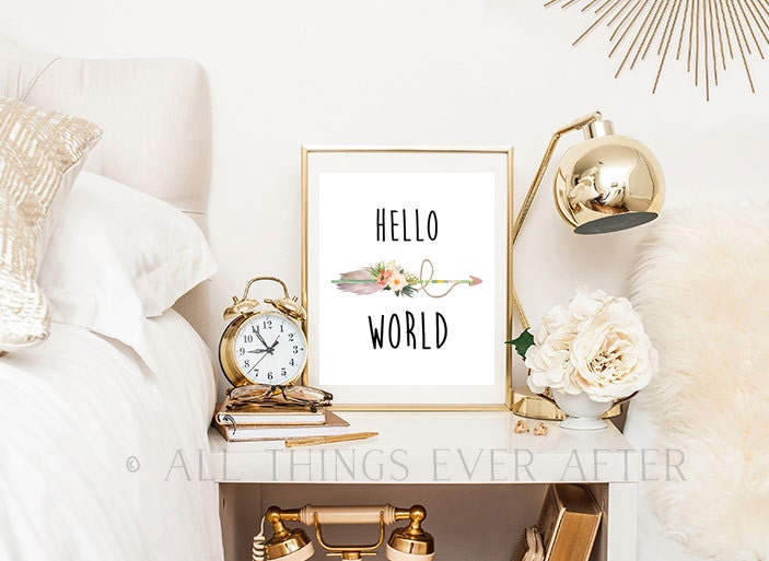 HELLO WORLD Print Wall Art Decor Nursery JW
