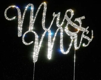 Traditional Wedding cake Topper in Crystal rhinestones Mr & Mrs in silver bling cake decoration Plus I do shoe sticker