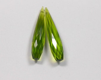 2 Olive Peridot Quartz Faceted Briolette Teardrops, 7x35mm, Peridot Quartz, Faceted Briolette, Briolette, Teardrops, Raindrops,