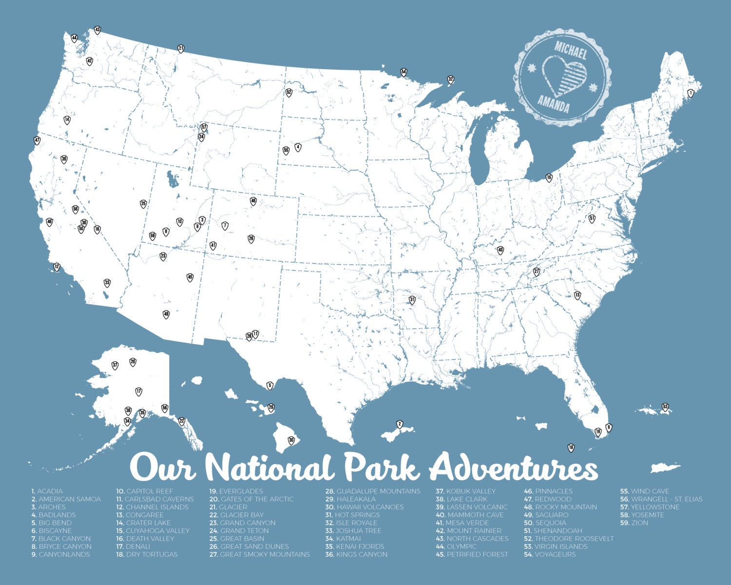 National Park Map National Park Push Pin Map National Park Art