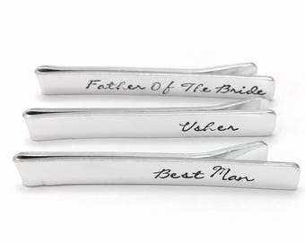Customised wedding favour, personalised tie bar, best man gift, usher present, father of the bride, handstamped tie pin, tie clip, groomsman