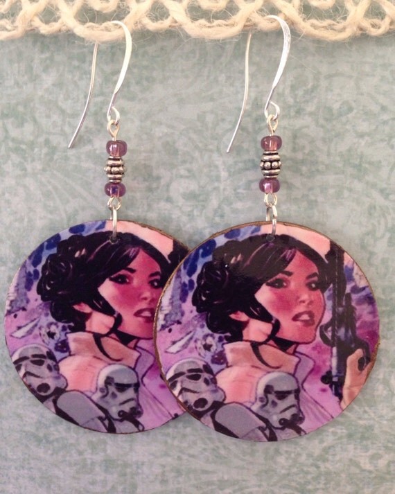 decoupage box comic cycled Up Large Star Earrings Wars size Comic Princess Leia